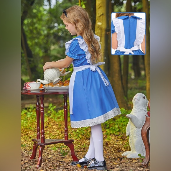 Halloween Alice Costume Blue Peter Pan Collar Dress with White Apron - Picture 2 of 8